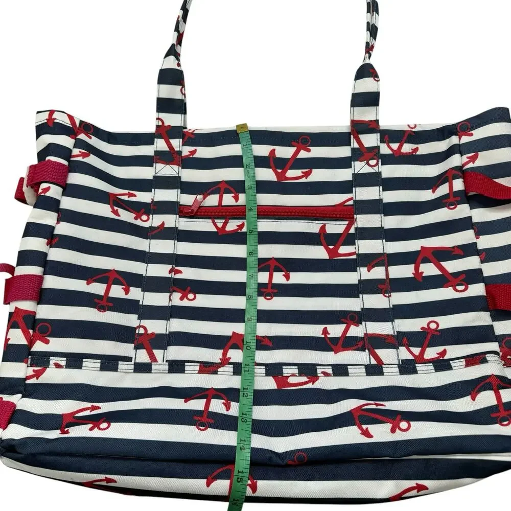 LAURA ASHLEY Seaside Blue White Red Anchor Lined Beach Tote Swim Bag Lined - Picture 8 of 13